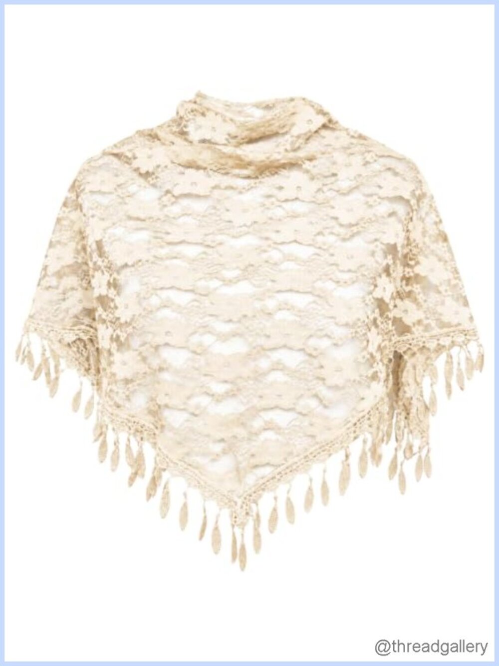 Lace Triangle Scarf with Tassel Fringe Sheer Head Wrap Shawl